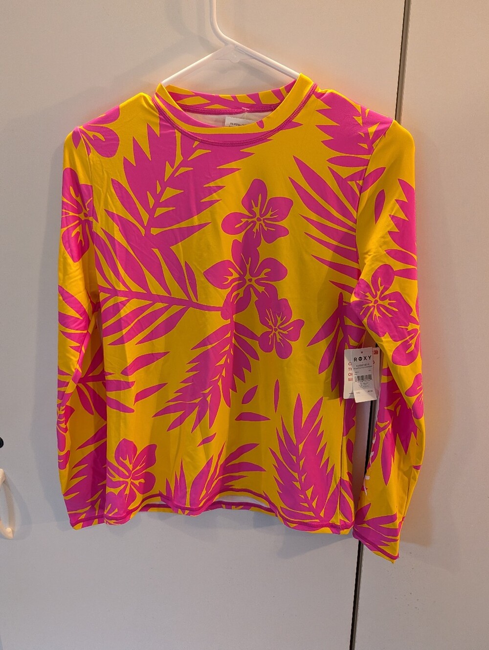 Roxy Woman's Small Long Sleeve Tropical Tee Sunshirt/RashGuard Yellow & Pink NWT